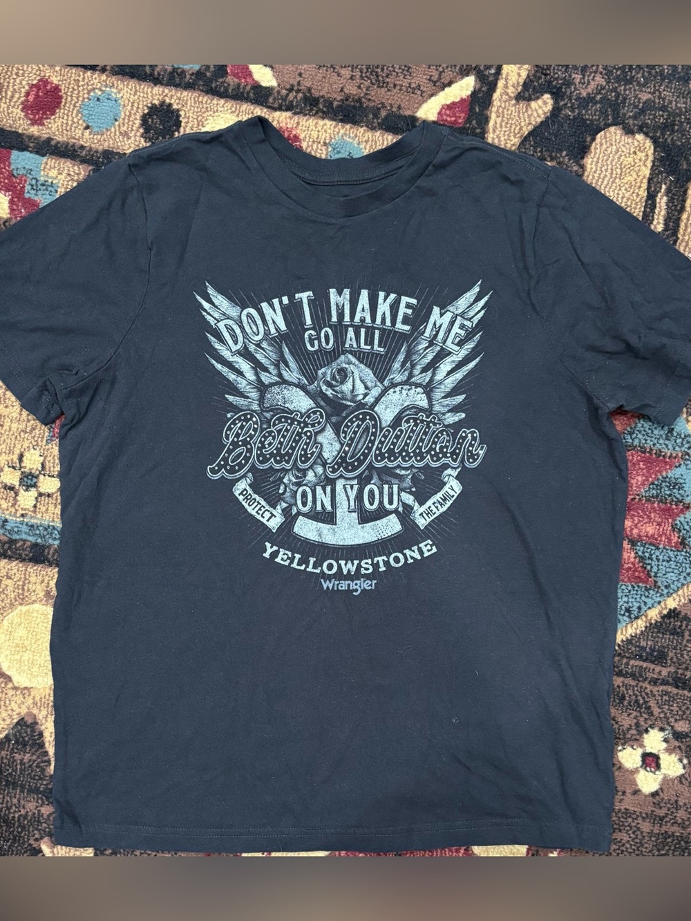 Wrangler Black Tee with Light Blue Beth Dutton Graphic